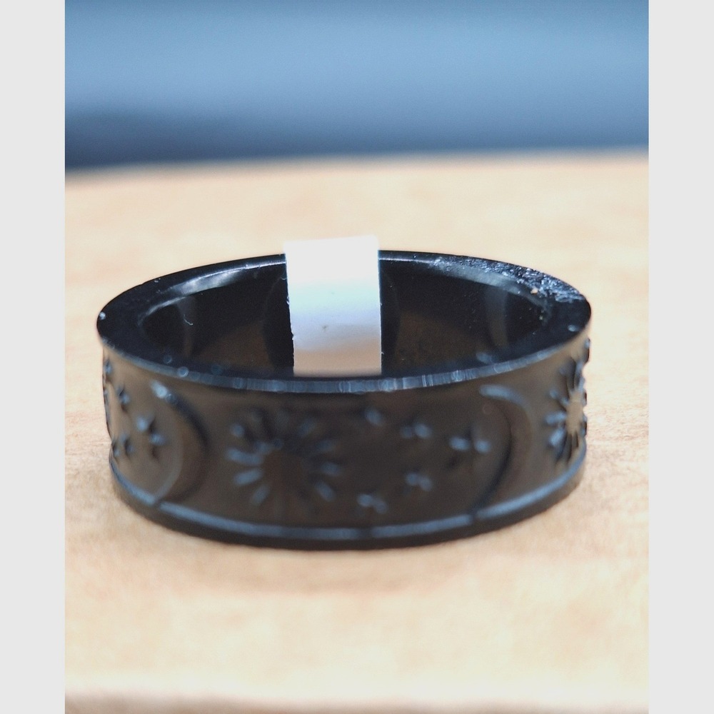 Black Celestial Sun Moon Stars Band Ring Size 10 Gothic Mystical Jewelry